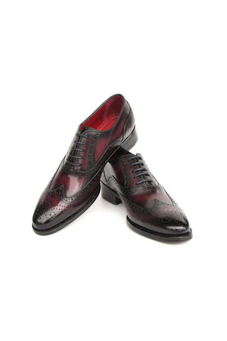 Paul Parkman 66BRD94 Burgundy Hand Painted Leather Goodyear Welted Wingtip Oxfords (PM6399)