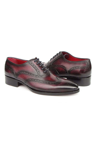 Paul Parkman 66BRD94 Burgundy Hand Painted Leather Goodyear Welted Wingtip Oxfords (PM6399)