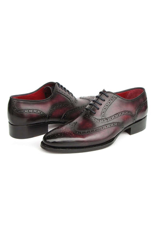 Paul Parkman 66BRD94 Burgundy Hand Painted Leather Goodyear Welted Wingtip Oxfords (PM6399)