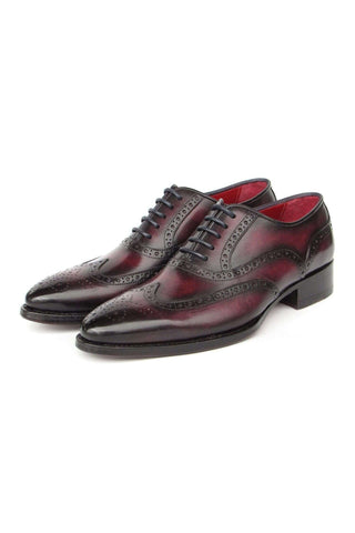 Paul Parkman 66BRD94 Burgundy Hand Painted Leather Goodyear Welted Wingtip Oxfords (PM6399)