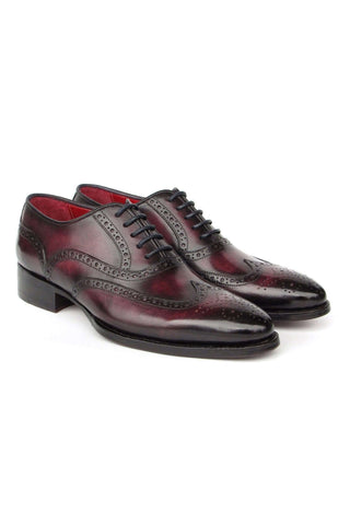 Paul Parkman 66BRD94 Burgundy Hand Painted Leather Goodyear Welted Wingtip Oxfords (PM6399)