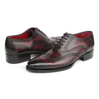 Paul Parkman 66BRD94 Men's Shoes Burgundy Hand Painted Leather Goodyear Welted Wingtip Oxfords (PM6399)-AmbrogioShoes