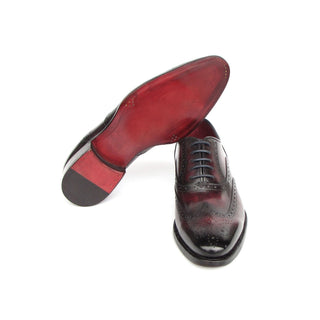 Paul Parkman 66BRD94 Men's Shoes Burgundy Hand Painted Leather Goodyear Welted Wingtip Oxfords (PM6399)-AmbrogioShoes