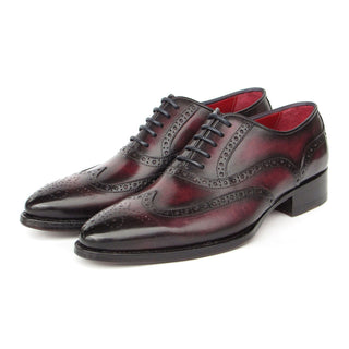 Paul Parkman 66BRD94 Men's Shoes Burgundy Hand Painted Leather Goodyear Welted Wingtip Oxfords (PM6399)-AmbrogioShoes