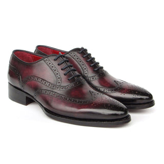 Paul Parkman 66BRD94 Men's Shoes Burgundy Hand Painted Leather Goodyear Welted Wingtip Oxfords (PM6399)-AmbrogioShoes