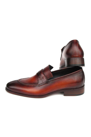 Paul Parkman 694TB25 Men's Handmade Shoes Brown Hand-Painted Leather Split To Penny Loafers (PM6396)