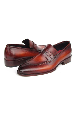 Paul Parkman 694TB25 Men's Handmade Shoes Brown Hand-Painted Leather Split To Penny Loafers (PM6396)