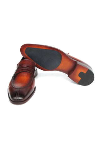 Paul Parkman 694TB25 Men's Handmade Shoes Brown Hand-Painted Leather Split To Penny Loafers (PM6396)