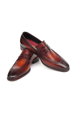 Paul Parkman 694TB25 Men's Handmade Shoes Brown Hand-Painted Leather Split To Penny Loafers (PM6396)