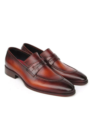 Paul Parkman 694TB25 Men's Handmade Shoes Brown Hand-Painted Leather Split To Penny Loafers (PM6396)
