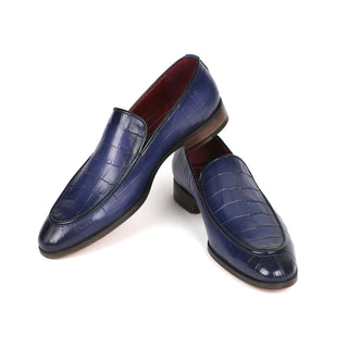 Paul Parkman 7339-BLU Men's Shoes Blue Crocodile Print / Calf-Skin Leather Slip-On Loafers (PM6383)-AmbrogioShoes