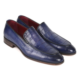 Paul Parkman 7339-BLU Men's Shoes Blue Crocodile Print / Calf-Skin Leather Slip-On Loafers (PM6383)-AmbrogioShoes