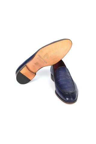 Paul Parkman 7339 Crocodile Embossed Leather Split-Toe Loafers (PM6425)