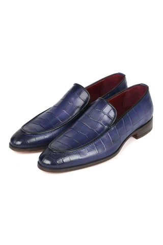 Paul Parkman 7339 Crocodile Embossed Leather Split-Toe Loafers (PM6425)