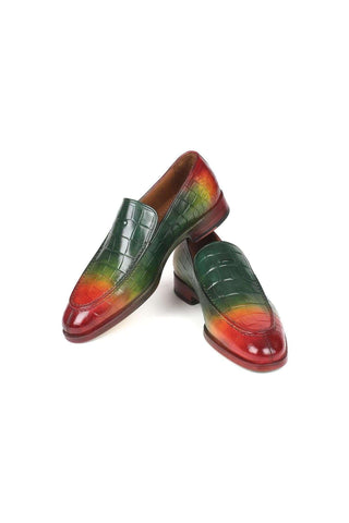 Paul Parkman 7339 Crocodile Embossed Leather Split-Toe Loafers (PM6425)