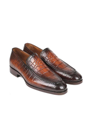 Paul Parkman 7339 Crocodile Embossed Leather Split-Toe Loafers (PM6425)