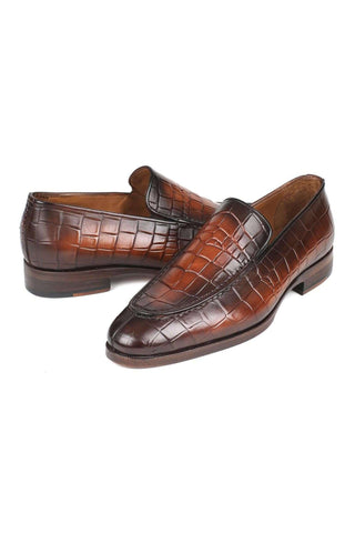 Paul Parkman 7339 Crocodile Embossed Leather Split-Toe Loafers (PM6425)