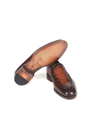 Paul Parkman 7339 Crocodile Embossed Leather Split-Toe Loafers (PM6425)