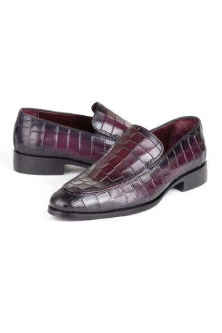 Paul Parkman 7339 Crocodile Embossed Leather Split-Toe Loafers (PM6425)