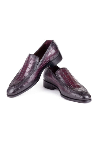 Paul Parkman 7339 Crocodile Embossed Leather Split-Toe Loafers (PM6425)