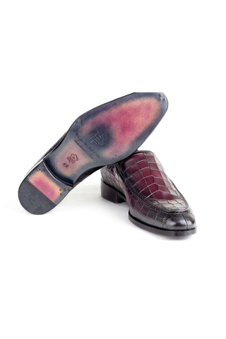Paul Parkman 7339 Crocodile Embossed Leather Split-Toe Loafers (PM6425)