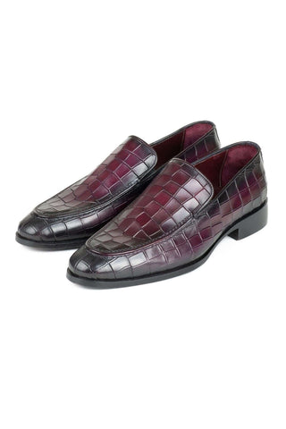 Paul Parkman 7339 Crocodile Embossed Leather Split-Toe Loafers (PM6425)