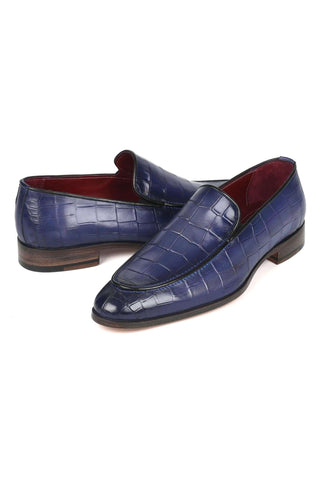 Paul Parkman 7339 Crocodile Embossed Leather Split-Toe Loafers (PM6425)