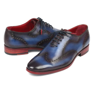 Paul Parkman 741-PRP Men's Shoes Blue & Purple Calf-Skin Leather Wholecut Oxfords (PM6289)-AmbrogioShoes