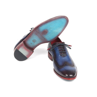 Paul Parkman 741-PRP Men's Shoes Blue & Purple Calf-Skin Leather Wholecut Oxfords (PM6289)-AmbrogioShoes