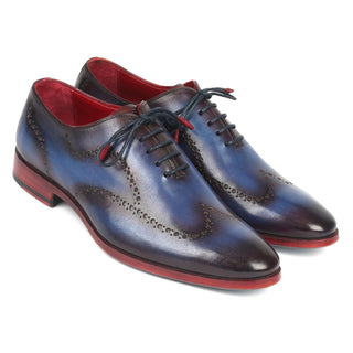 Paul Parkman 741-PRP Men's Shoes Blue & Purple Calf-Skin Leather Wholecut Oxfords (PM6289)-AmbrogioShoes