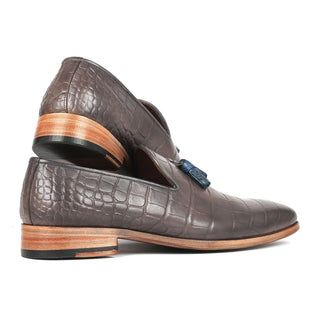 Paul Parkman 745GRY96 Men's Shoes Gray Crocodile Print Leather Dress Tassels Loafers (PM6332)-AmbrogioShoes