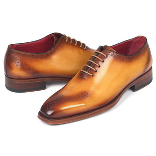 Paul Parkman 7614-CML Men's Shoes Camel Calf-Skin Leather Goodyear Welted Punch Oxfords (PM6280)-AmbrogioShoes