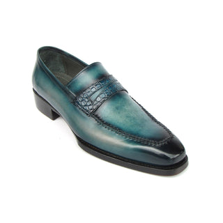 Paul Parkman 76944-TRQ Men's Shoes Turquoise Patina Leather Penny Loafers (PM6418)-AmbrogioShoes