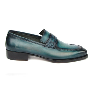 Paul Parkman 76944-TRQ Men's Shoes Turquoise Patina Leather Penny Loafers (PM6418)-AmbrogioShoes