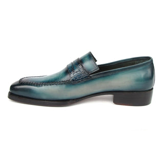 Paul Parkman 76944-TRQ Men's Shoes Turquoise Patina Leather Penny Loafers (PM6418)-AmbrogioShoes