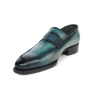 Paul Parkman 76944-TRQ Men's Shoes Turquoise Patina Leather Penny Loafers (PM6418)-AmbrogioShoes