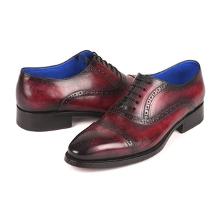 Paul Parkman 79BRD68 Men's Handmade Shoes Bordeaux Burgundy Calf-Skin Leather Cap-Toe Oxfords(PM6258)-AmbrogioShoes