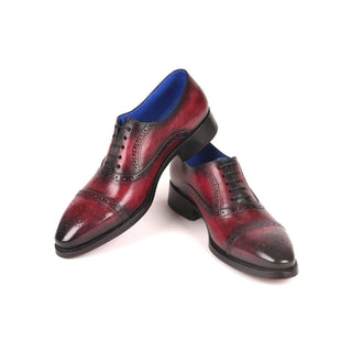 Paul Parkman 79BRD68 Men's Handmade Shoes Bordeaux Burgundy Calf-Skin Leather Cap-Toe Oxfords(PM6258)-AmbrogioShoes