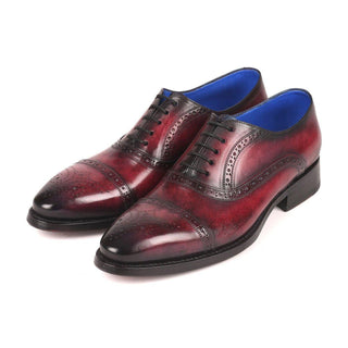 Paul Parkman 79BRD68 Men's Handmade Shoes Bordeaux Burgundy Calf-Skin Leather Cap-Toe Oxfords(PM6258)-AmbrogioShoes