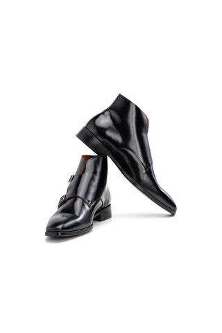 Paul Parkman 8154 Men's Handmade Shoes Polished Calf-Skin Leather Double Monk-Strap Ankle Boot (PM6456)-AmbrogioShoes