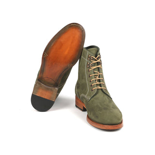 Paul Parkman 824 Men's Shoes Green Nubuck Leather Goodyear Welted Boots (PM6342)-AmbrogioShoes