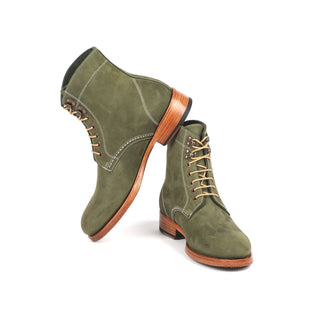 Paul Parkman 824 Men's Shoes Green Nubuck Leather Goodyear Welted Boots (PM6342)-AmbrogioShoes