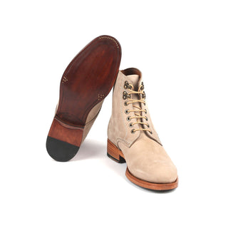 Paul Parkman 824BCJ66 Men's Shoes Beige Nubuck Leather Goodyear Welted Dress Derby Boots (PM6327)-AmbrogioShoes