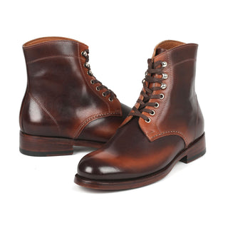 Paul Parkman 824BRW73 Men's Shoes Brown Burnished Calf-Skin Leather Derby Boots (PM6334)-AmbrogioShoes