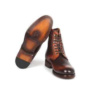 Paul Parkman 824BRW73 Men's Shoes Brown Burnished Calf-Skin Leather Derby Boots (PM6334)-AmbrogioShoes