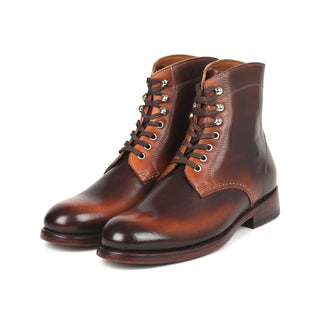 Paul Parkman 824BRW73 Men's Shoes Brown Burnished Calf-Skin Leather Derby Boots (PM6334)-AmbrogioShoes