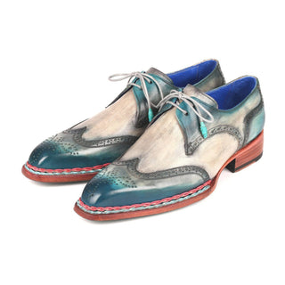 Paul Parkman 8506-BLU Men's Shoes Blue & Gray Calf-Skin Leather Norwegian Derby Oxfords(PM6265)-AmbrogioShoes