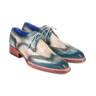 Paul Parkman 8506-BLU Men's Shoes Blue & Gray Calf-Skin Leather Norwegian Derby Oxfords(PM6265)-AmbrogioShoes
