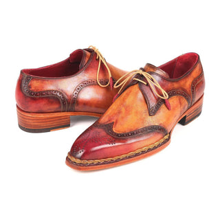 Paul Parkman 8506-CML Men's Shoes Red & Camel Calf-Skin Leather Norwegian Derby Oxfords(PM6264)-AmbrogioShoes