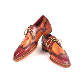 Paul Parkman 8506-CML Men's Shoes Red & Camel Calf-Skin Leather Norwegian Derby Oxfords(PM6264)-AmbrogioShoes